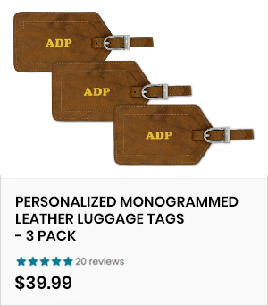 Personalized Monogrammed Leather Luggage Tags - 3 Pack