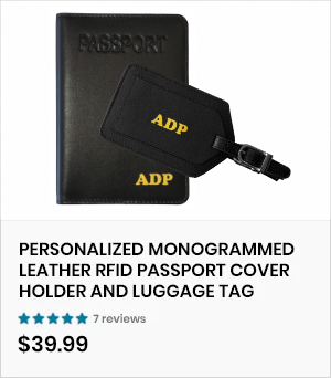 Personalized Monogrammed Leather RFID Passport Cover Holder and Luggage Tag