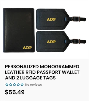Personalized Monogrammed Leather RFID Passport Wallet and 2 Luggage Tags