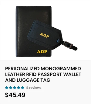 Personalized Monogrammed Leather RFID Passport Wallet and Luggage Tag