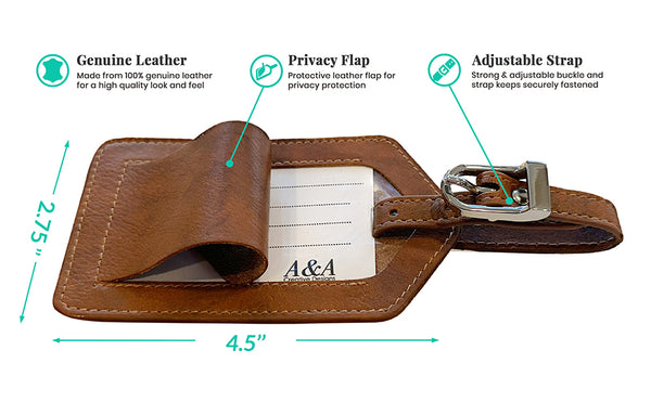 Personalized Monogrammed Leather Luggage Tags - 2 Pack
