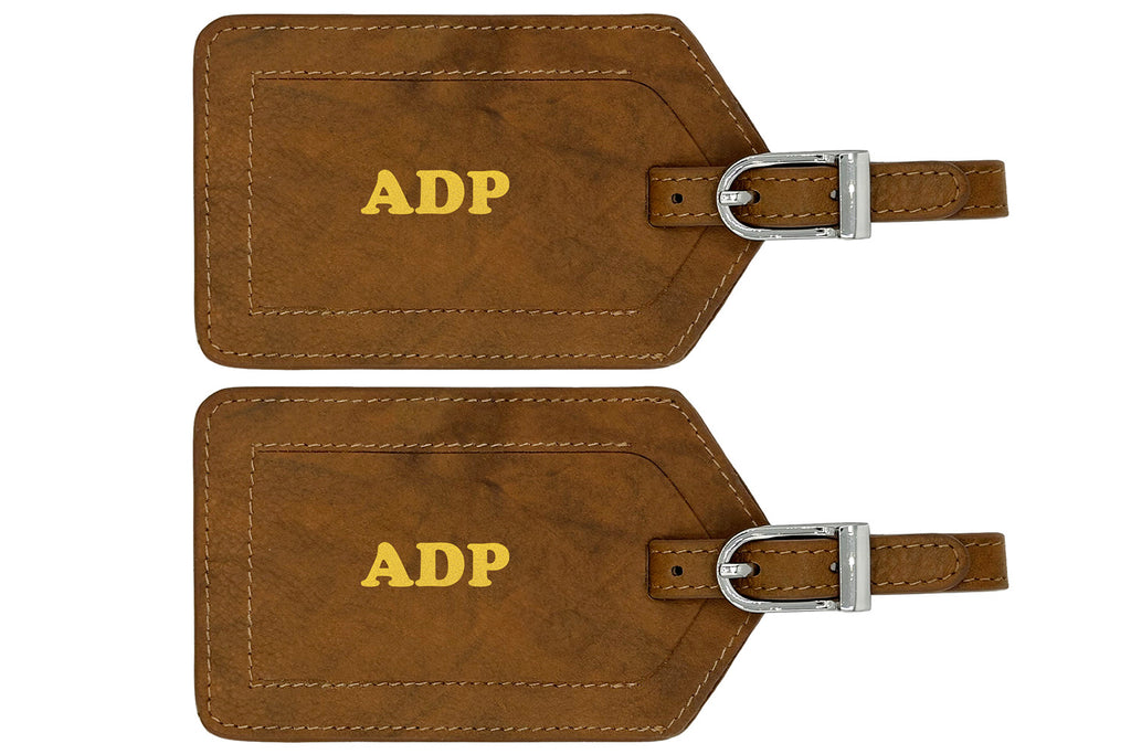 Personalized Monogrammed Leather Luggage Tags - 2 Pack