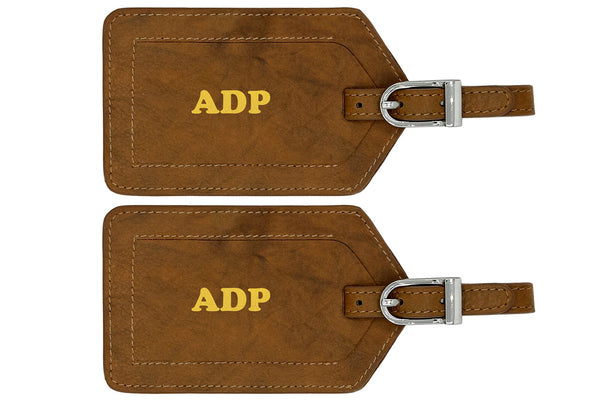 Personalized Monogrammed Leather Luggage Tags - 2 Pack