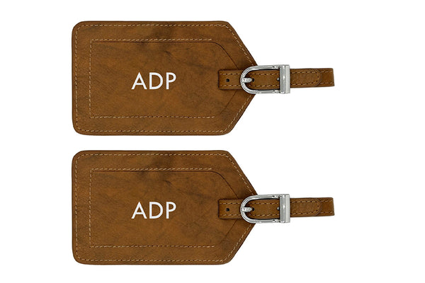 Personalized Monogrammed Leather Luggage Tags - 2 Pack