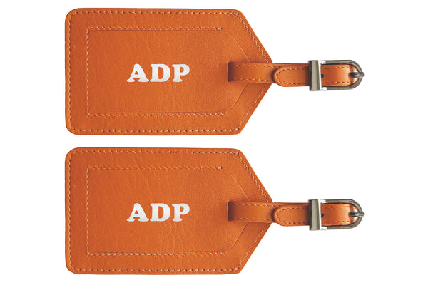 Personalized Monogrammed Leather Luggage Tags - 2 Pack