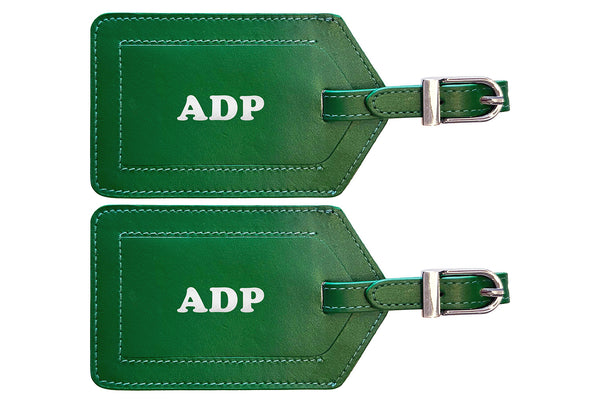 Personalized Monogrammed Leather Luggage Tags - 2 Pack