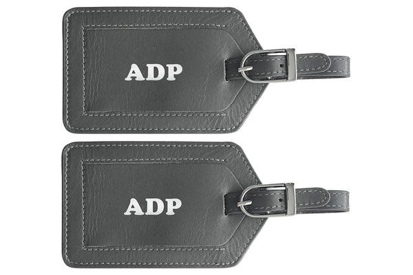 Personalized Monogrammed Leather Luggage Tags - 2 Pack
