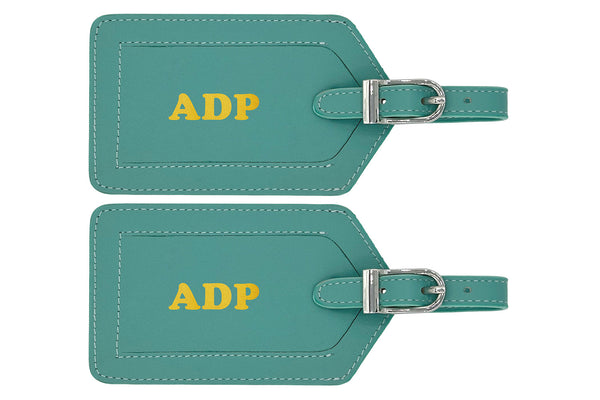 Personalized Monogrammed Leather Luggage Tags - 2 Pack