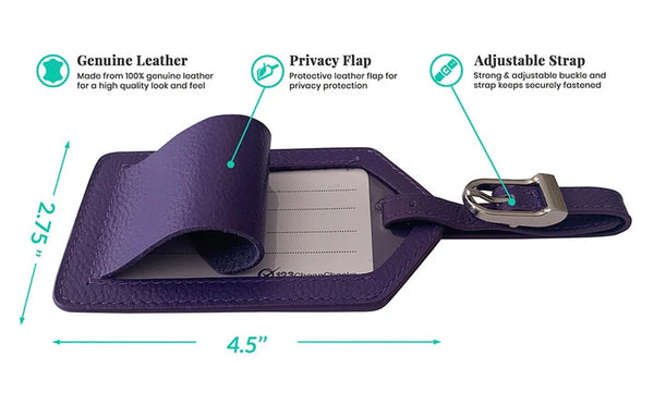 Personalized Monogrammed Leather Luggage Tags - 2 Pack