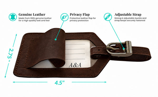 Personalized Monogrammed Leather Luggage Tags - 2 Pack
