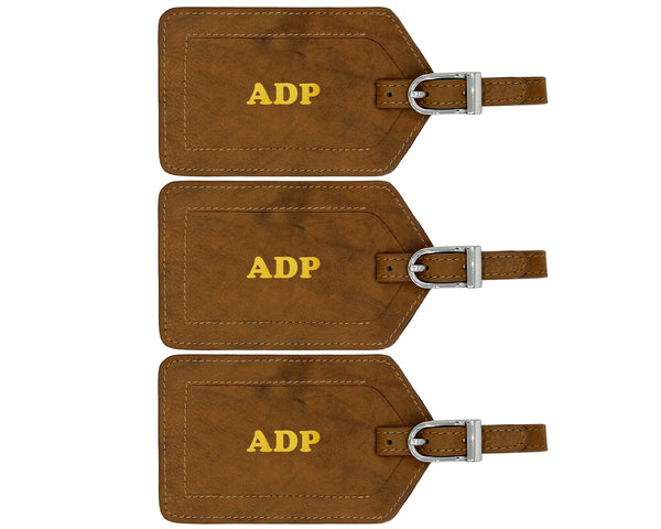 Personalized Monogrammed Leather Luggage Tags - 3 Pack