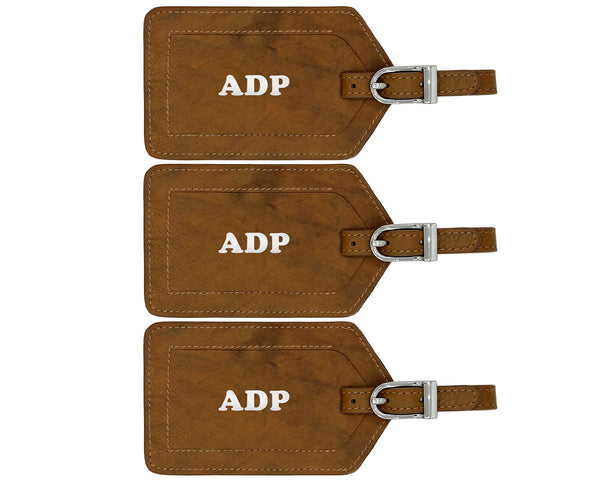 Personalized Monogrammed Leather Luggage Tags - 3 Pack