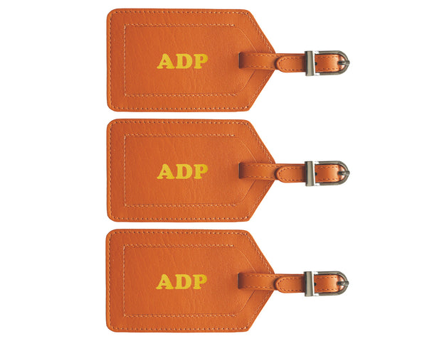 Personalized Monogrammed Leather Luggage Tags - 3 Pack
