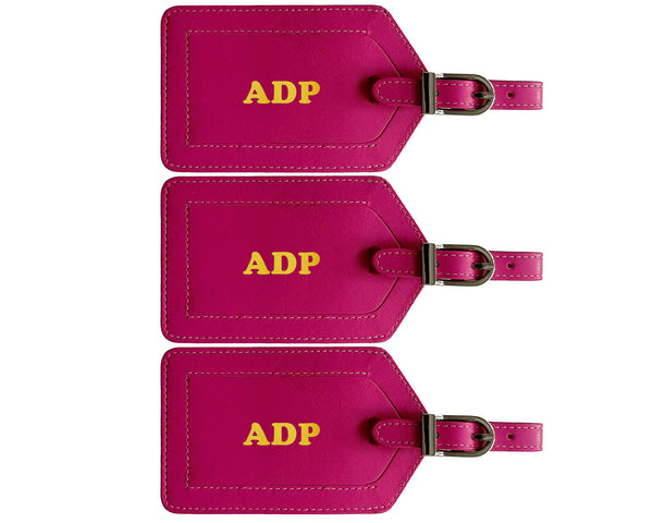 Personalized Monogrammed Leather Luggage Tags - 3 Pack