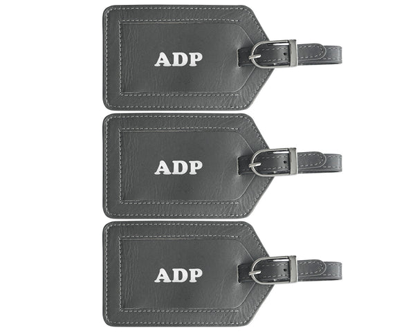 Personalized Monogrammed Leather Luggage Tags - 3 Pack