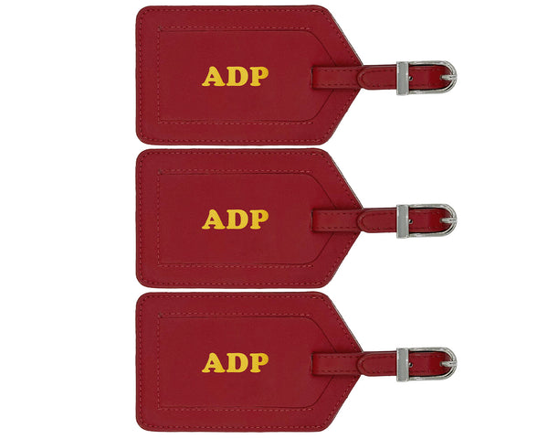 Personalized Monogrammed Leather Luggage Tags - 3 Pack