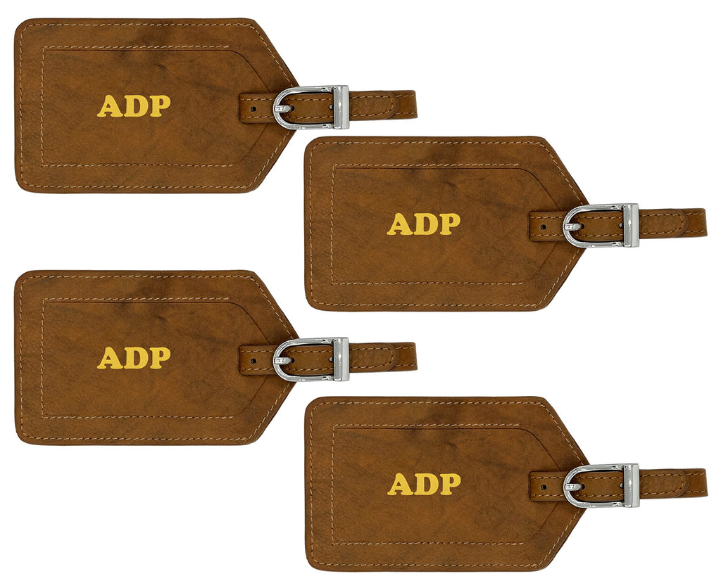 Personalized Monogrammed Leather Luggage Tags - 4 Pack
