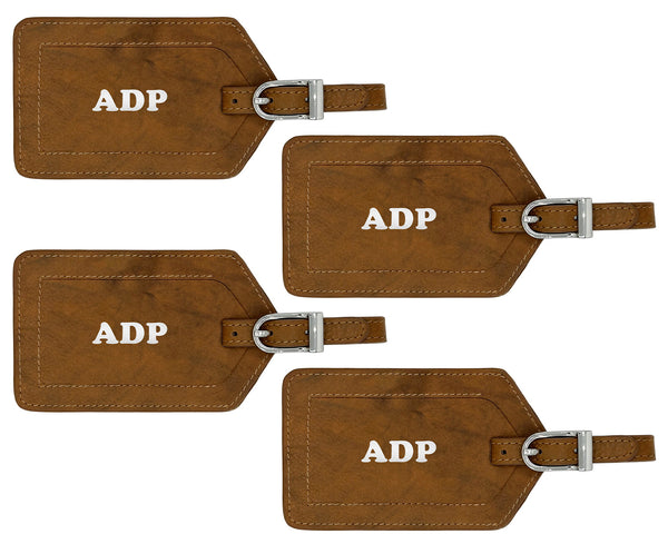 Personalized Monogrammed Leather Luggage Tags - 4 Pack