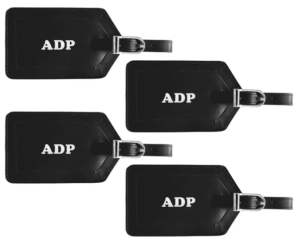 Personalized Monogrammed Leather Luggage Tags - 4 Pack