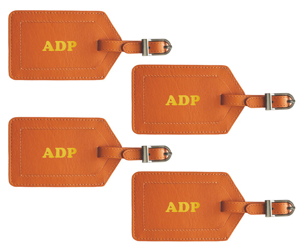 Personalized Monogrammed Leather Luggage Tags - 4 Pack