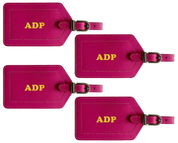 Personalized Monogrammed Leather Luggage Tags - 4 Pack