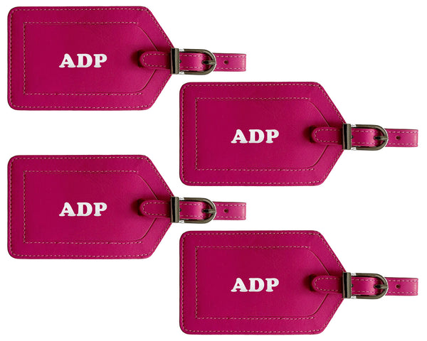 Personalized Monogrammed Leather Luggage Tags - 4 Pack