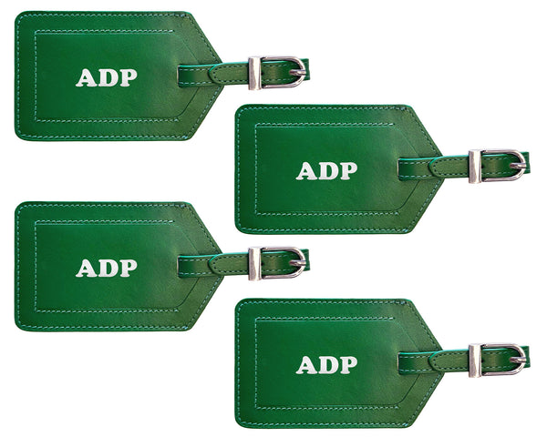Personalized Monogrammed Leather Luggage Tags - 4 Pack