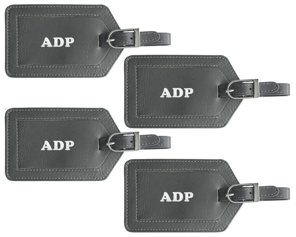 Personalized Monogrammed Leather Luggage Tags - 4 Pack