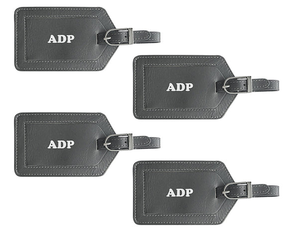 Personalized Monogrammed Leather Luggage Tags - 4 Pack