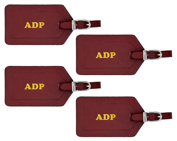 Personalized Monogrammed Leather Luggage Tags - 4 Pack