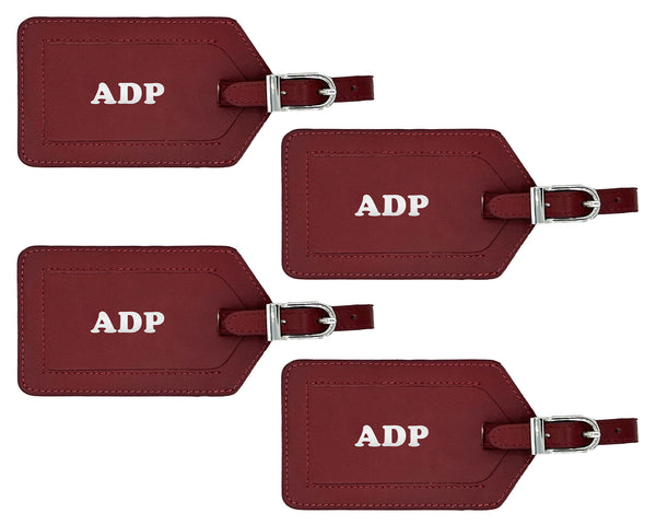 Personalized Monogrammed Leather Luggage Tags - 4 Pack