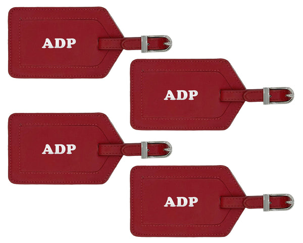 Personalized Monogrammed Leather Luggage Tags - 4 Pack