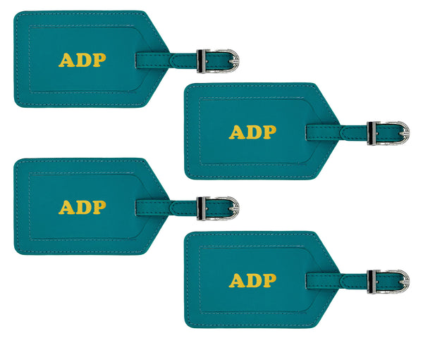 Personalized Monogrammed Leather Luggage Tags - 4 Pack
