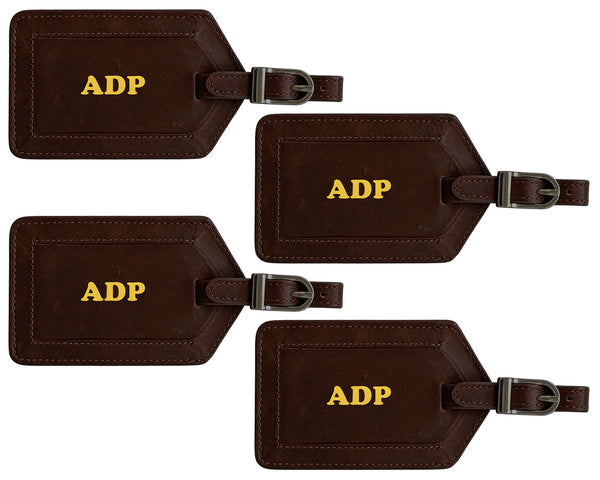 Personalized Monogrammed Leather Luggage Tags - 4 Pack
