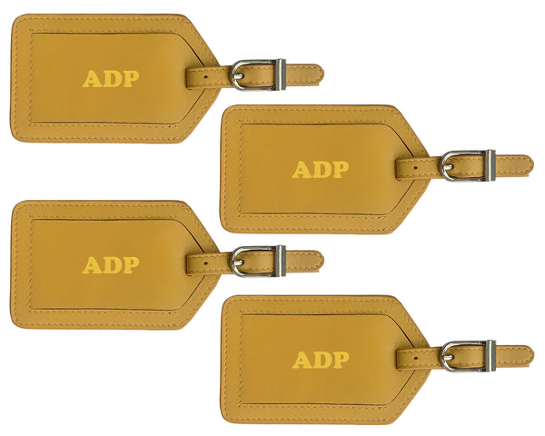 Personalized Monogrammed Leather Luggage Tags - 4 Pack