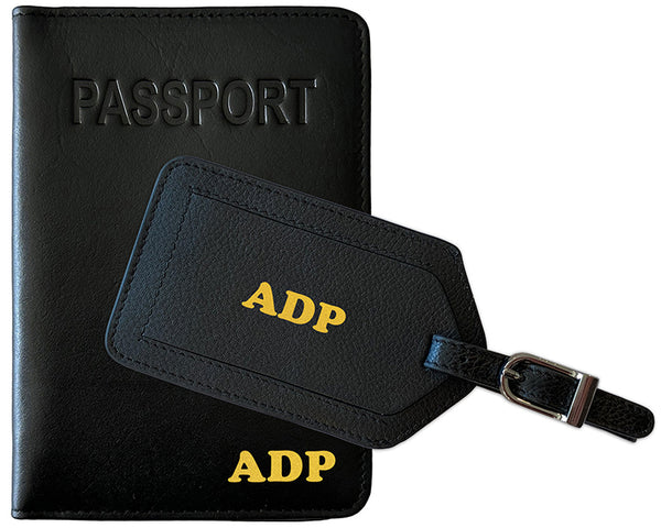 Personalized Monogrammed Leather RFID Passport Cover Holder and Luggage Tag
