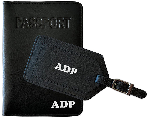Personalized Monogrammed Leather RFID Passport Cover Holder and Luggage Tag