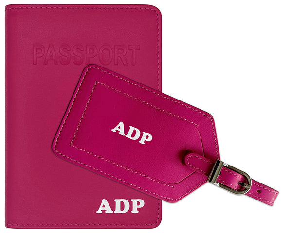 Personalized Monogrammed Leather RFID Passport Cover Holder and Luggage Tag