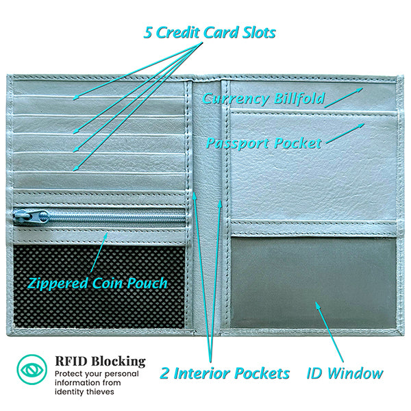 Deluxe Personalized Monogrammed Leather RFID Passport Wallet and Luggage Tag