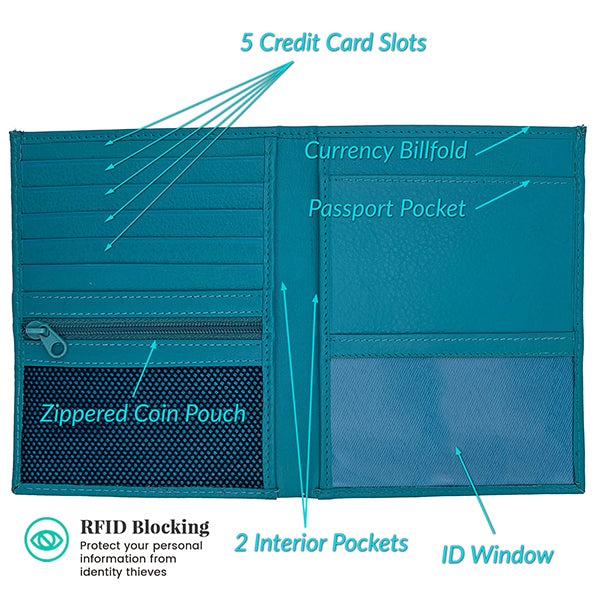 Deluxe Personalized Monogrammed Leather RFID Passport Wallet and Luggage Tag