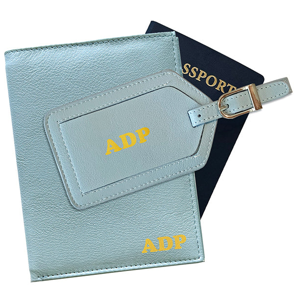 Deluxe Personalized Monogrammed Leather RFID Passport Wallet and Luggage Tag