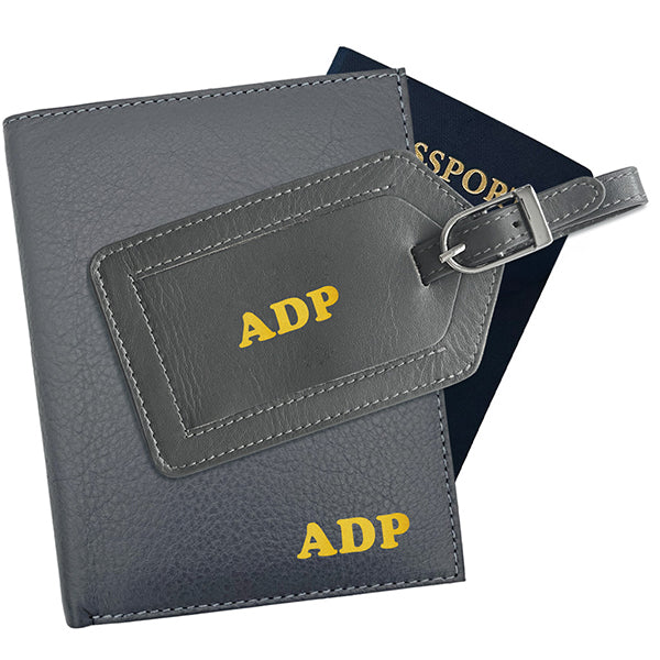 Deluxe Personalized Monogrammed Leather RFID Passport Wallet and Luggage Tag