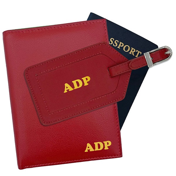 Deluxe Personalized Monogrammed Leather RFID Passport Wallet and Luggage Tag