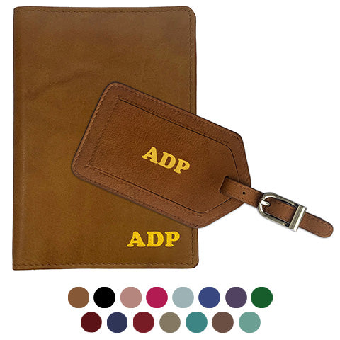 Personalized Monogrammed Leather RFID Passport Wallet and Luggage Tag