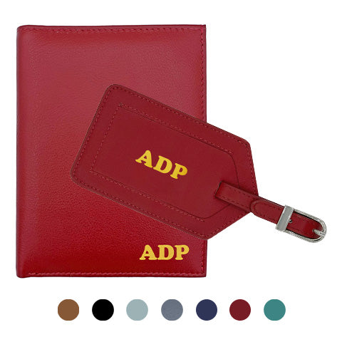 Deluxe Personalized Monogrammed Leather RFID Passport Wallet and Luggage Tag