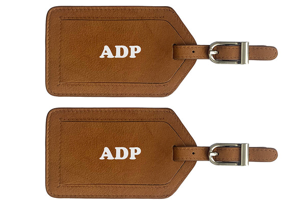 Personalized Monogrammed Leather Luggage Tags - 2 Pack