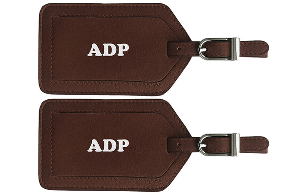 Personalized Monogrammed Leather Luggage Tags - 2 Pack