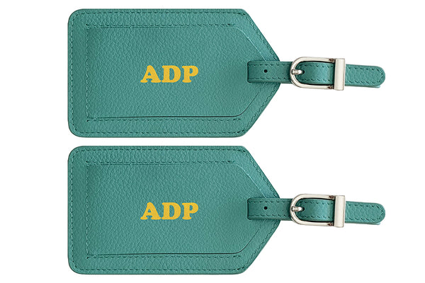 Personalized Monogrammed Leather Luggage Tags - 2 Pack