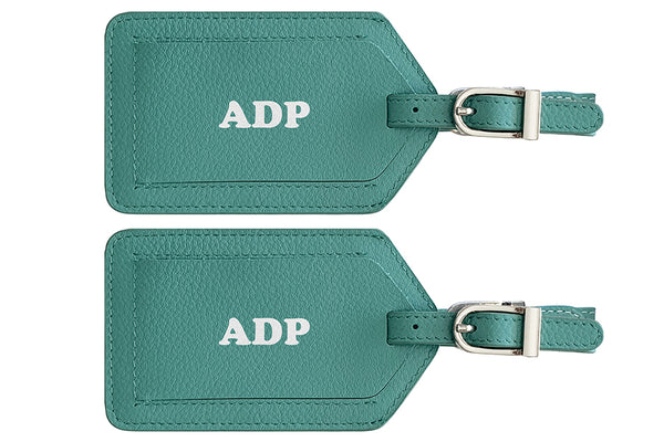 Personalized Monogrammed Leather Luggage Tags - 2 Pack