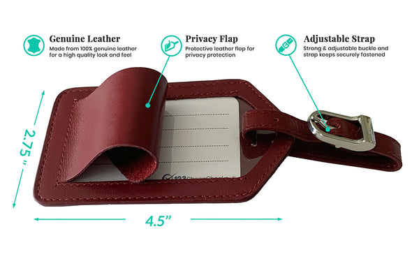 Personalized Monogrammed Leather Luggage Tags - 2 Pack